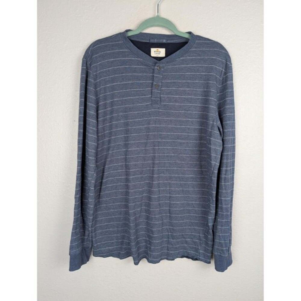 Marine Layer Mens Blue Striped Long Sleeve Henley Shirt Size Large Made in USA